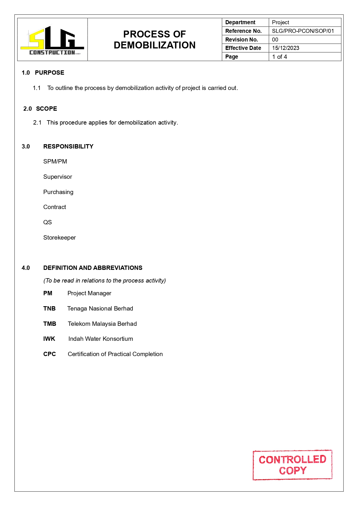 SLG-PRO-SOP Page 1